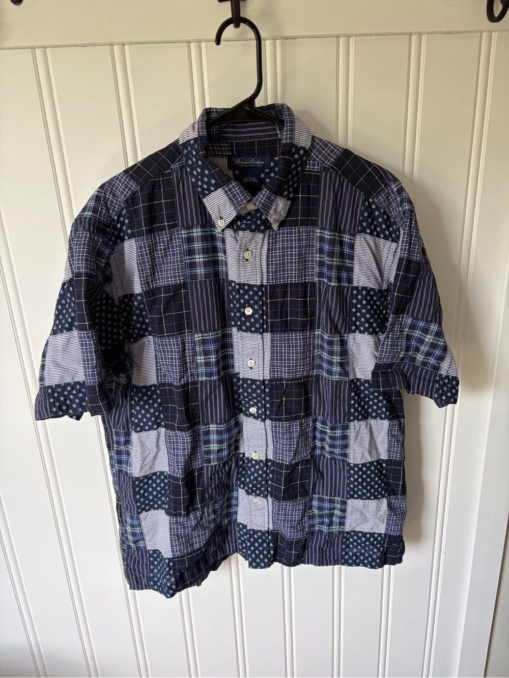 Brooks Brothers Men's Large Madras Patchwork Short Sleeve Button Down Shirt